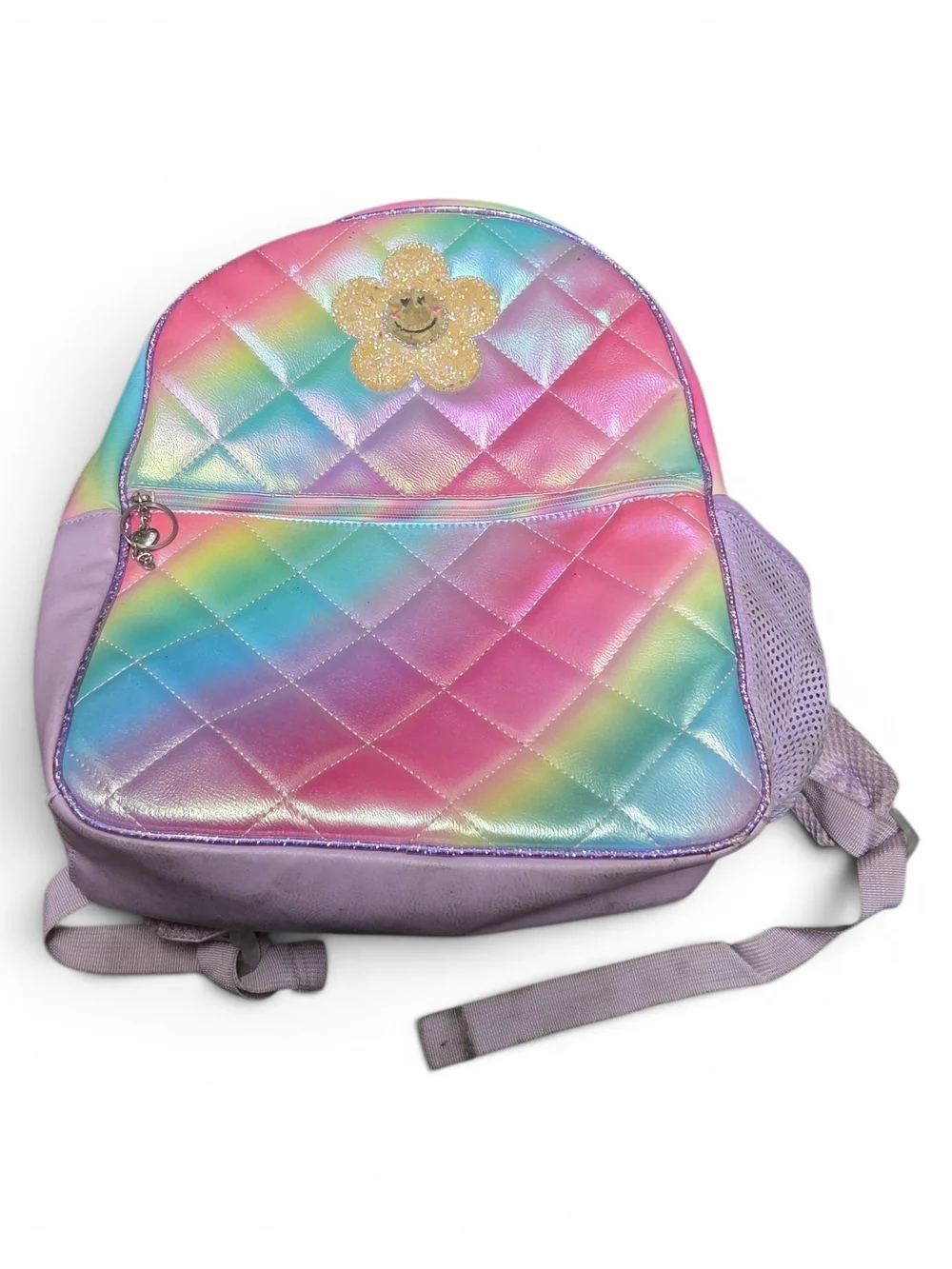 Iridescent Rainbow Backpack with Glitter Flower